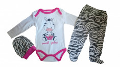 Set 3 piese - body, pantaloni si caciulita - model zebra - 68 cm foto