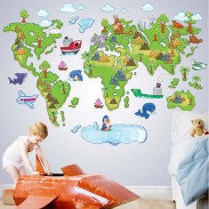 Sticker educativ pentru copii - Harta animata a lumii cu animale foto