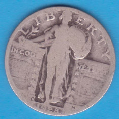 (2) MONEDA DIN ARGINT SUA - QUARTER DOLLAR 1928, LIT. D, STANDING LIBERTY foto
