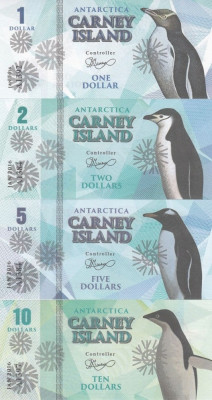 !!! FANTASY NOTES : CARNEY ISLAND - LOT COMPLET PINGUINI (8 BUC.) 2016 - UNC foto