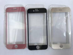 Iphone 7 Iphone 8 - Husa Silicon Transparent Fata Spate Rama Aurie, Neagra, Rose foto