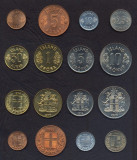 ISLANDA SET COMPLET DE MONEDE 1, 5, 10, 25, 50 Aurar 1, 5, 10 Kronur 1953-75 UNC