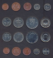 NORVEGIA █ SET COMPLET DE MONEDE 1+2+5+10+25+50 Ore +1+5+10 Kroner 1972-1983 UNC