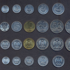 POLONIA SET COMPLET DE MONEDE 1+5+10+20+50Gr+1+2+5+10+20+50+100 Zl 1949-1990 UNC