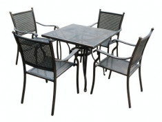 Set mobila gradina/terasa KALINA MOSSEL aluminiu masa patrata si 4 scaune culoare bronz Raki foto