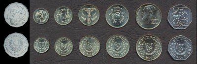 CIPRU █ SET COMPLET DE MONEDE █ 1/2, 1, 2, 5, 10, 20, 50 Cents █ 1983-2004 █ UNC foto