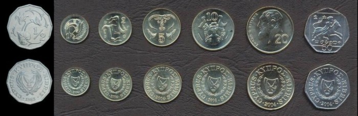 CIPRU █ SET COMPLET DE MONEDE █ 1/2, 1, 2, 5, 10, 20, 50 Cents █ 1983-2004 █ UNC