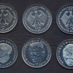 GERMANIA RFG █ SET COMPLET MONEDE CANCELAR 2 Deutsche Mark DM x7 buc 1969-95 UNC