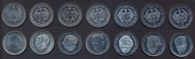 GERMANIA RFG █ SET COMPLET MONEDE CANCELAR 2 Deutsche Mark DM x7 buc 1969-95 UNC foto