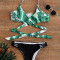 NOU Costum de baie dama 2 piese negru verde imprimat bikini decupati sexy L XL