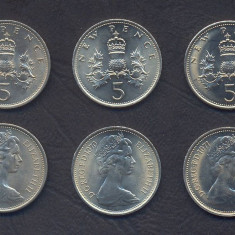 MAREA BRITANIE █ SET MONEDE █ 5 + 5 + 5 Pence █ 1969 + 1970 + 1971 █ KM911 UNC