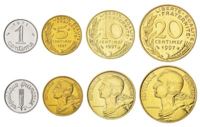 FRANTA █ SET DE MONEDE █ 1+5+10+20 Centimes █ 1962-1998 █ UNC foto