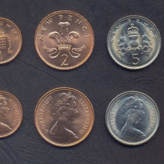 MAREA BRITANIE █ SET MONEDE █ 1/2 + 1 + 2 + 5 + 10 New Pence █ 1971-1973 █ UNC
