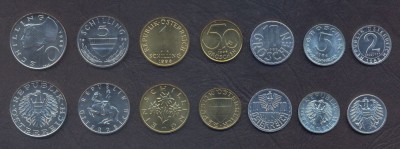 AUSTRIA SET COMPLET DE MONEDE 2+5+10+50 Groschen 1+5+10 Schilling 1982-1998 UNC foto