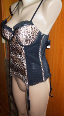 NOU Corset dama sexy negru imprimeu animal print sutien 36A 80A 95A NEXT 38 40 M foto