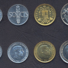 SPANIA █ SET DE MONEDE █ 10, 50 Centimos, 1, 5 Pesetas █ 1957-1966 █ UNC