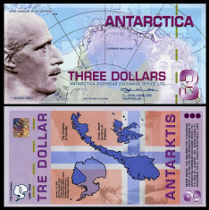 Antarctica 2007 - 3 dollars UNC, polimer foto