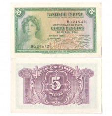 Spania 1935 - 5 pesetas, circulata foto
