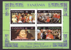 Tanzania 1986 - 60th queen Elizabeth, bloc cu eroare dantelare foto