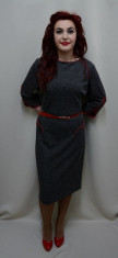 Rochie la moda, de culoare gri, cu maneci trei-sferturi (Culoare: GRI, Marime: 52) foto