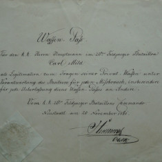 Legitimatie arme proprii , Batalionul 2 Infanterie Neustadt , 1861 , timbru sec