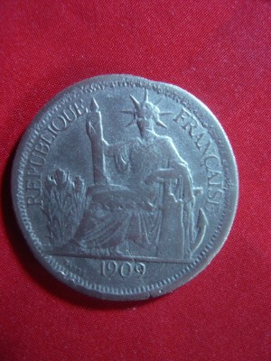 Moneda 1 Piastru 1909 Indochina Franceza ,argint - FALS foto