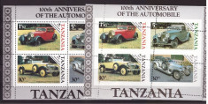 Tanzania 1986 - automobile, colita cu eroare de dantelare foto