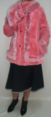 Jacheta eleganta din blana naturala, neagra, roz (Culoare: ROZ, Marime: M/l) foto