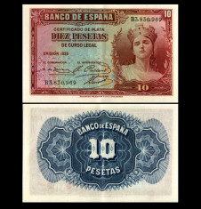 Spania 1935 - 10 pesetas UNC foto