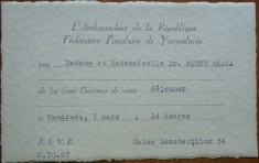 2 invitatii ale ambasadorilor Poloniei si Yugoslaviei catre Petru Groza si o invitatie encompletata, 1948