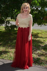 Rochie trendy de seara, nuanta auriu-marsala, model lung chic (Culoare: MARSALA, Marime: 44) foto