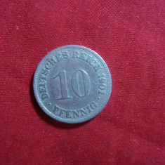 Moneda 10 pf Germania 1901 litera D , Cu-Ni ,cal.f.buna