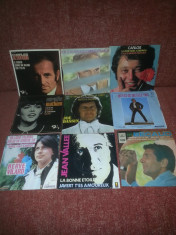 Lot 9 single vinil-Aznavour/Becaud/Mathieu/Halliday/Dassin/Vallee/Vilard/Carlos foto