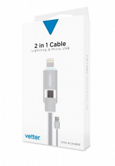 Cablu de date VETTER Lightning si Micro USB 2 in 1 Cable - Gri foto