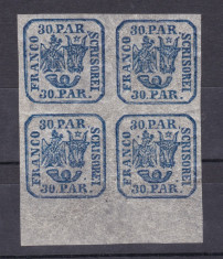 1864 - Principatele Unite - emisiunea a II-a - 30 parale - bloc de patru - MNH foto