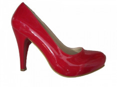 Pantof rosu din piele ecologica lucioasa cu toc inalt si platforma (Culoare: ROSU, Marime: 38) foto