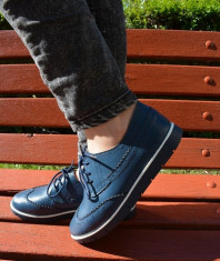 Pantof modern de culoare bleumarin, cu design rafinat, din piele (Culoare: BLEUMARIN, Marime: 37) foto