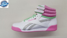 ADIDASI GHETE ORIGINALE 100% REEBOK FREESTYLE HI WHITE PINK GREEN nr 36 foto