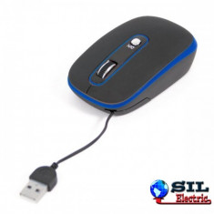 Mini mouse optic USB cu cablu retractabil albastru, Omega foto