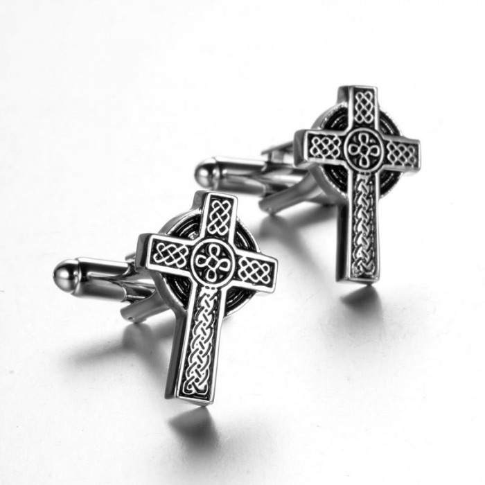 Butoni camasa model Crucifix piese argintii + ambalaj cadou