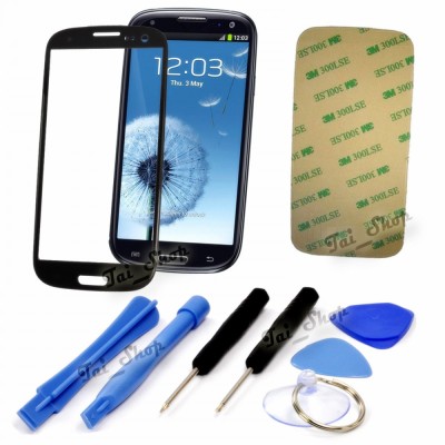 Sticla display fata pentru Samsung Galaxy S3 i9300 negru + adeziv si scule foto