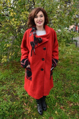 Jacheta deosebita tip palton, culoare rosie cu model negru-gri (Culoare: ROSU, Marime: 46) foto