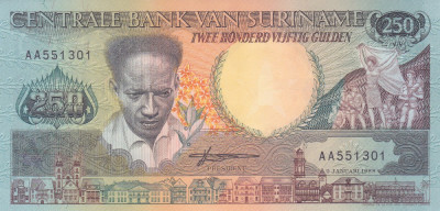 Bancnota Suriname 250 Gulden 1988 - P134 UNC foto