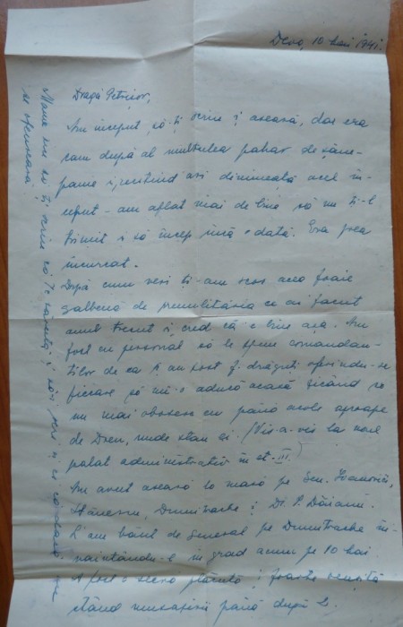 Scrisoare a lui Mia Groza catre fratele ei Petru Mircea Groza, 1941