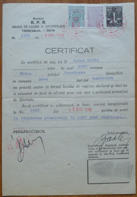 Certificat de cazier pt. permis de arma , Liviu Groza , fratele lui Petru Groza foto