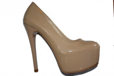 Pantof modern cu platforma ascunsa si toc inalt, de culoare bej (Culoare: BEJ, Marime: 40) foto