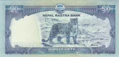 Bancnota Nepal 50 Rupii 2015 - P79b UNC (desen nou pe spate - pantera ) foto