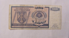 CY - 1000 dinara dinari 1992 Bosnia Hertegovina foto