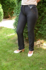 Pantalon lung de stofa cu aspect de blug cu design de buzunare (Culoare: BLEUMARIN, Marime: 44) foto