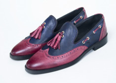 Pantofi piele Loafer bleumarin-bordo New Collection foto